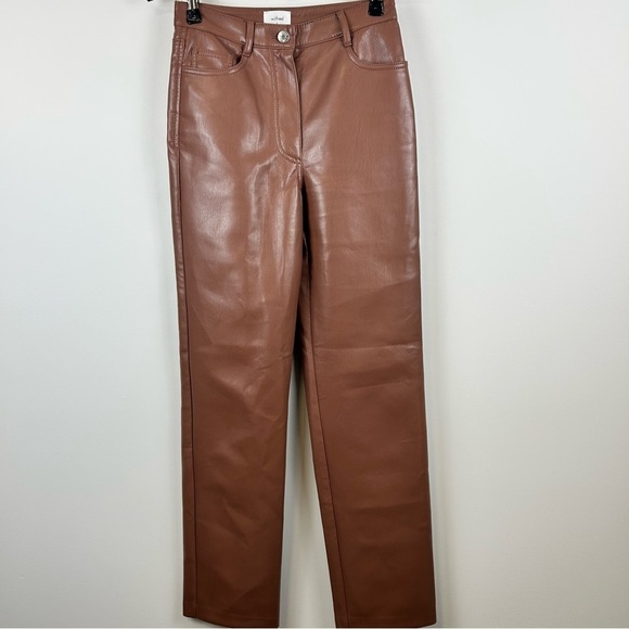 Wilfred Pants - Wilfred Melina Faux Leather Pants Brown Size 0 High Rise Straight Leg Aritzia